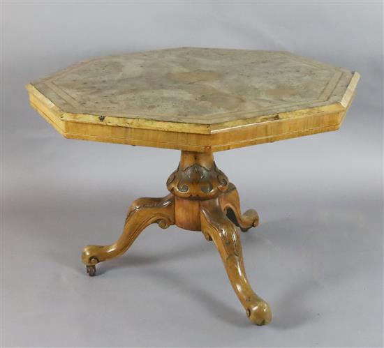 A Victorian burr walnut octagonal centre table, W.3ft 3in. H.2ft 6in.
